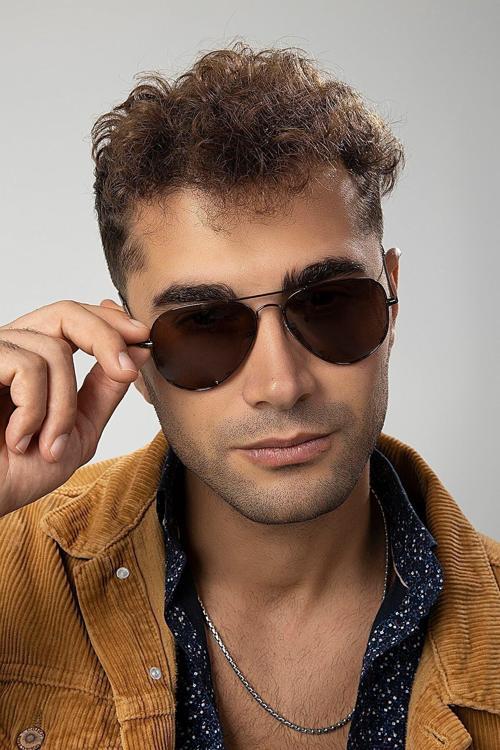 Tia Damla Aviator Model Kahverengi Erkek Güneş Gözlüğü