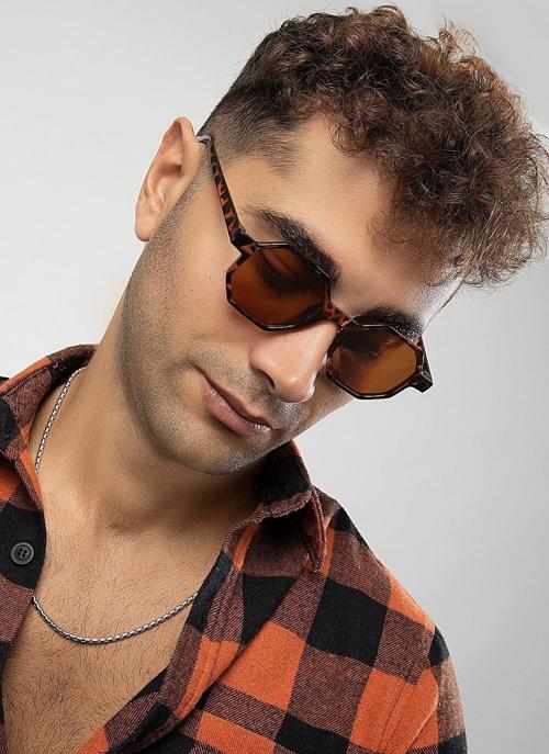 Leopar Altıgen Retro Erkek Güneş Gözlüğü