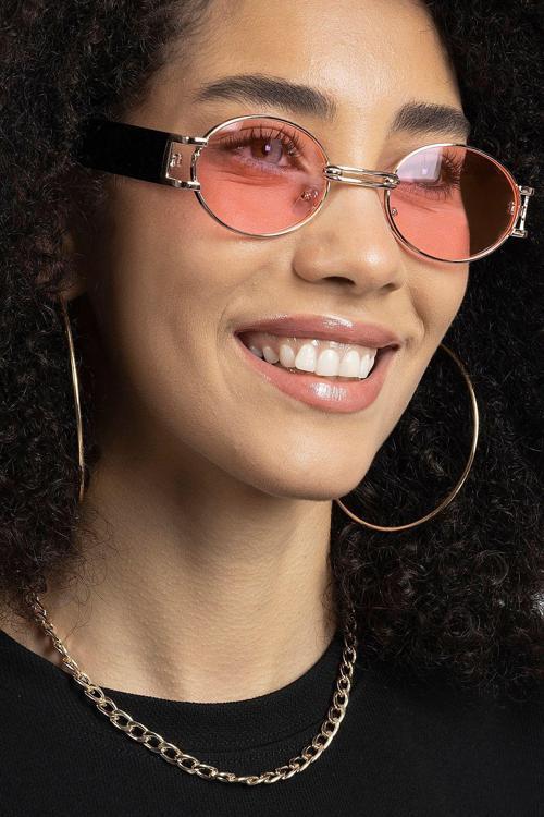 Pembe Oval Camlı Vintage Model Kadın Güneş Gözlüğü