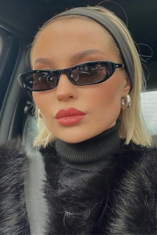 Siyah Menteşeli Cat Eye Oval Kadın Güneş Gözlüğü