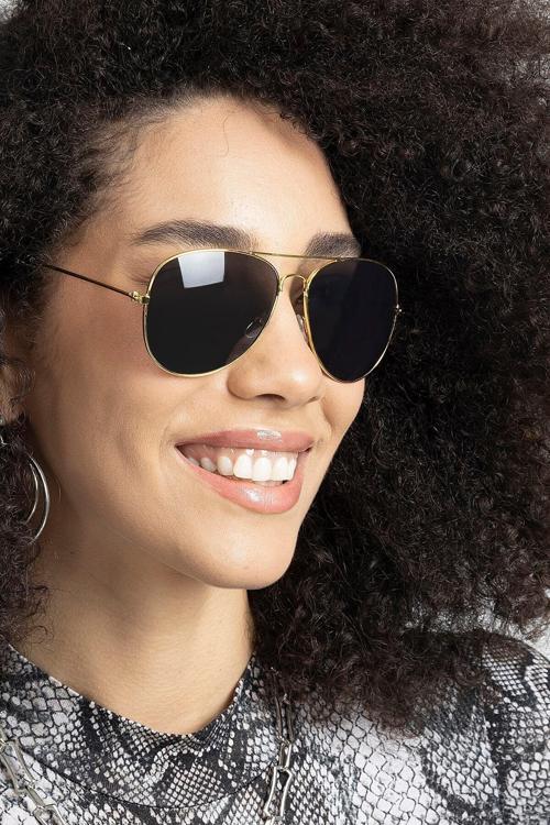 Tia Aviator Damla Model Metal Çerçeveli Gold - Siyah Kadın Güneş Gözlüğü