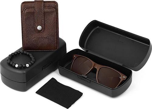 Wayfarer Kahverengi Güneş Gözlüğü Ve Kartlık Bileklik Set