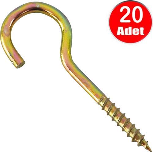 Piton 20*80 Çengel 5cm Vidalı Askı Eğri Se Demir Duy Kanca -20 Adet