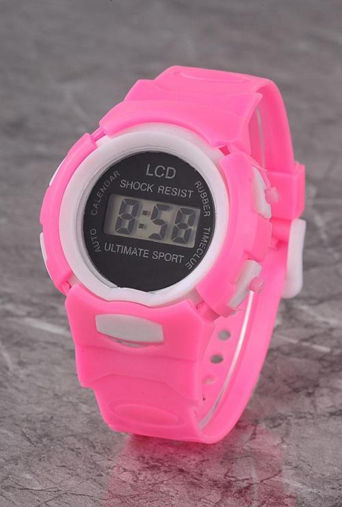Plcdjt023R04 Çocuk Pembe Dijital Kadran Silikon Kordon Kol Saati