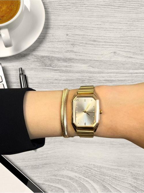 Minimal Dikdörtgen Ayarlanabilir Kordon Gold Renk Kadın Kol Saati