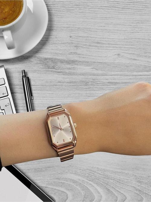 Minimal Dikdörtgen Ayarlanabilir Kordon Rose Renk Kadın Kol Saati