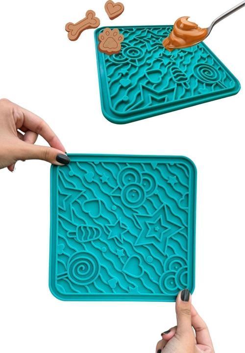 O'Yalama Matı Köpek Ve Kediler Için Yalama Matı Turkuaz Renkli Vakumlu Yapışkanlı Lickmat