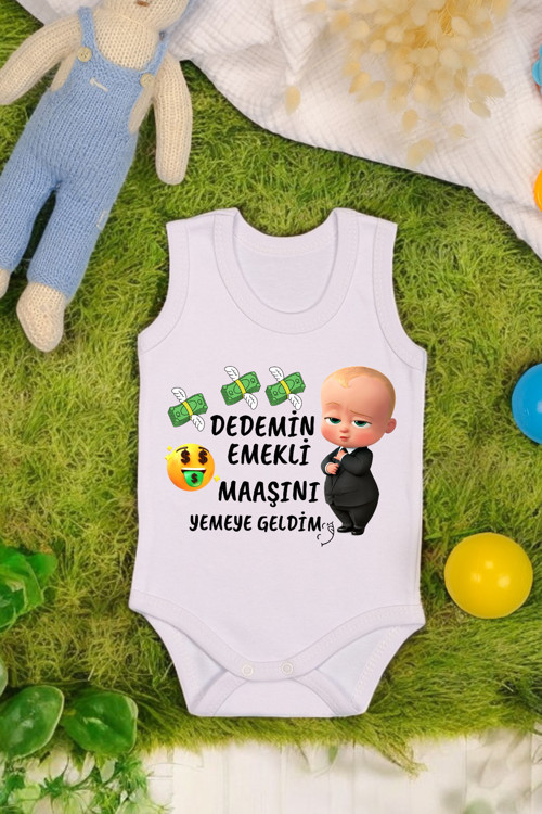 %100 Pamuklu Dedemim Emekli Maaşını Yemeye Geldim Baskılı Yumuşak Doku Baskılı Zıbın & Body