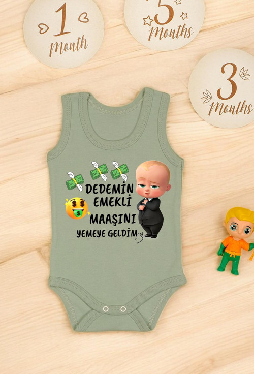 %100 Pamuklu Dedemim Emekli Maaşını Yemeye Geldim Baskılı Yumuşak Doku Baskılı Zıbın & Body