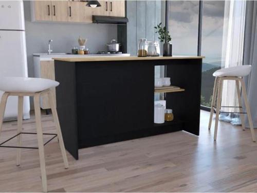 Tdesigno Bengi Mutfak Adası - Antrasit-150 Cm-Oturma Alanlı-Masa