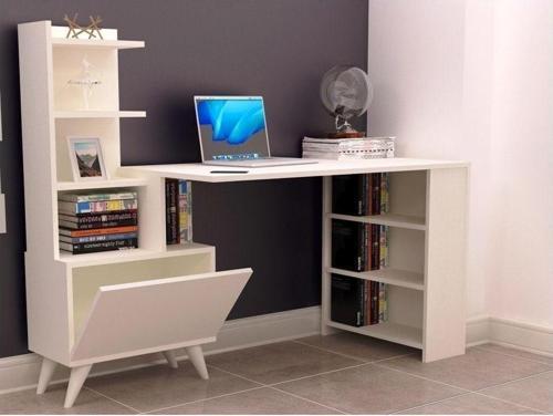 Tdesigno Ibizia Kitaplıklı Çalışma Masası 155 Cm Safir Meşe Beyaz