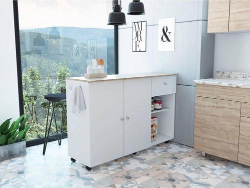 Tdesigno Alt Modül 120 Cm Beyaz Tezgah Dahil-Tekerlekli