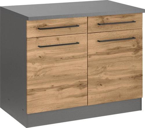 Tdesigno Odin Mutfak Çekmeceli Alt Modül - Dolap 100 Cm Antrasit-Meşe/ Tezgah Dahil