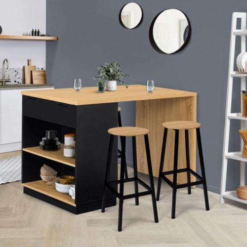 Tdesigno Milena Mutfak Adası - Alt Modül 130 Cm Antrasit-Atlantik Çam