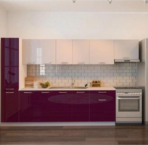 Tdesigno Verda Hazır Mutfak Dolabı Kiler Dahil 320Cm–Parlak Mürdüm Beyaz -