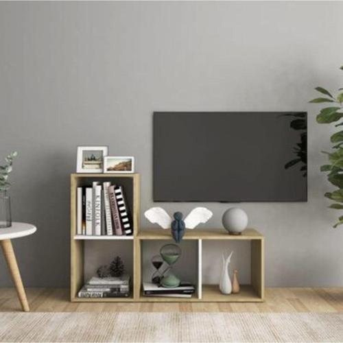 Tdesigno Tdesıgno Maya Kitaplıklı Televizyon Sehpası Ünitesi Kitaplık Meşe Beyaz 90 Cm 4 Raflı