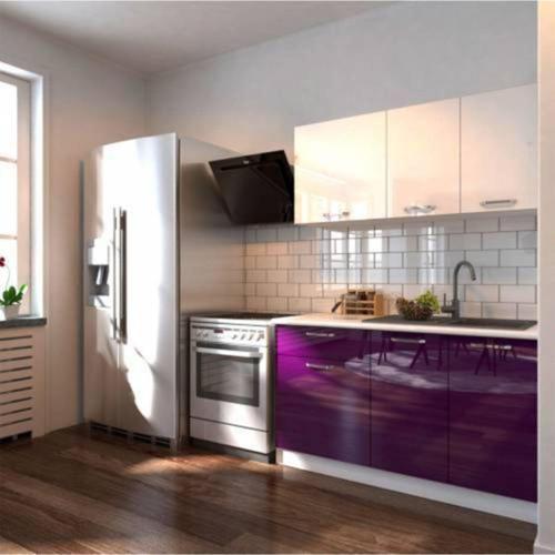 Tdesigno Hale Hazır Mutfak Dolabı - 140 Cm- Parlak Mürdüm Ve Beyaz - Tezgah Dahil Değil