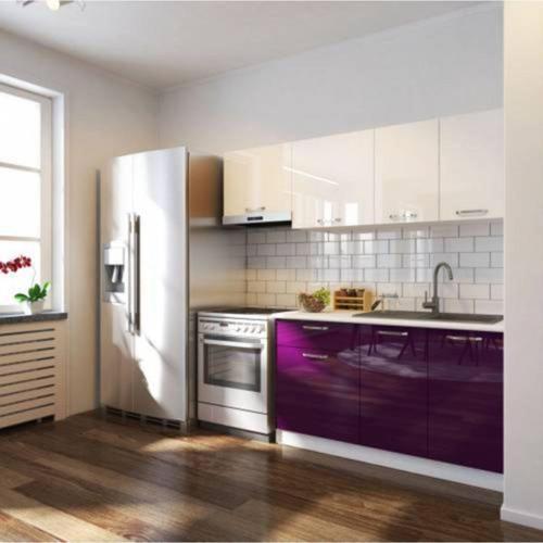 Tdesigno Melisa Hazır Mutfak Dolabı 200 Cm -parlak Mürdüm Ve Beyaz - Tezgah Dahil Değil