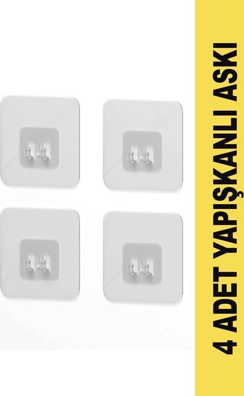 7x7 CM Süper Güçlü Yapışkanlı Banyo Askısı Yedek 4 Adet Sticker Raf Tutucu Askı