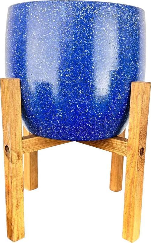 Lacivert Granit Toprak Saksı Saksılık Salon Çiçeklik 4 Ayaklı - 19 CM