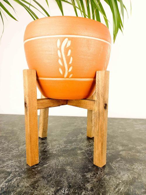 Nakış Desenli Terrakota Toprak Saksı Saksılık Salon Çiçeklik 4 Ayaklı - 15 Cm