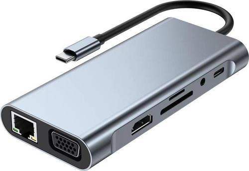 11in1 Type-c to Usb Hdmı 4xUsb Rj45 Hdmi Vga Sd Tf Card Çevirici Adaptör