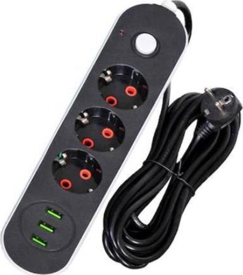 Usbli Çoklu Aşırı Akım ve Çocuk Korumalı 3 Usb li 3lü Priz 10 Mt
