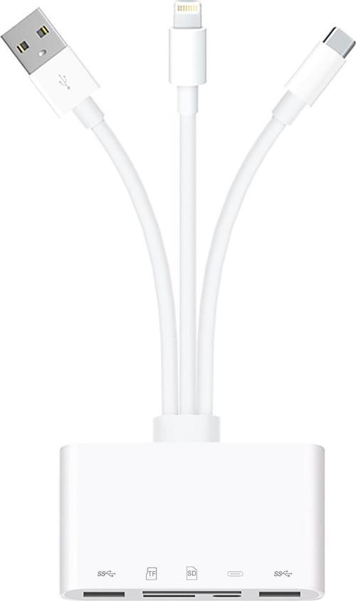 5in1 Allround iPhone Type-C Usb 2xUsb Sd Tf Kart Şarj Adaptörü