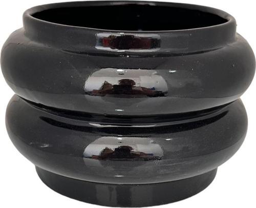 Seramik Katlı Saksı Vazo Siyah Kısa