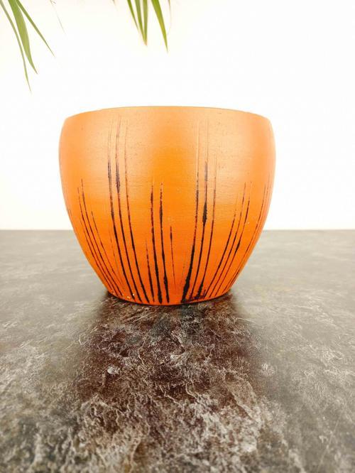 Siyah Çizgi Desenli Terrakota Toprak Saksı Saksılık Salon Çiçeklik - 15 Cm