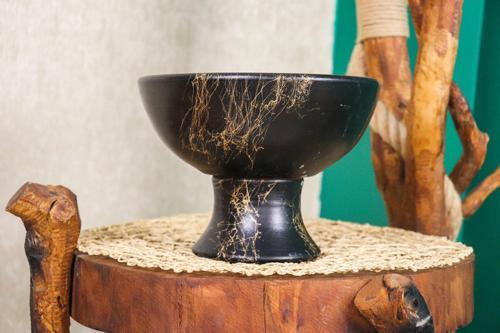 Siyah Gold Mermer Efektli Kendinden Ayaklı Aranjmanlık Sunumluk Bonzai Terakota Toprak Saksı Yuvarlak Küç