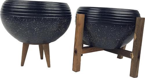 Siyah Granit Küp Aranjman Saksı Saksılık Salon Çiçeklik İkili Set (3 Ayak-4 Ayak)