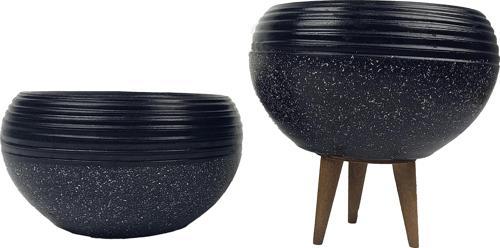 Siyah Granit Küp Aranjman Saksı Saksılık Salon Çiçeklik İkili Set (Ayaksız-3 Ayaklı)