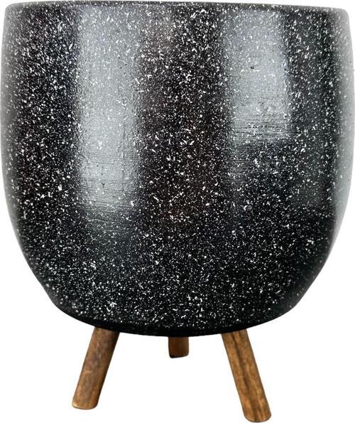 Siyah Granit Toprak Saksı Saksılık Salon Çiçeklik 3 Ayaklı - 19 CM