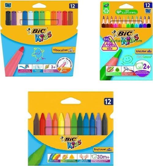 12 Renk Jumbo Kuru Boya Pastel Boya Keçeli Boya Seti 3 lü