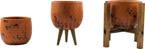 Siyah Nokta Desenli Terakota Toprak Saksı Saksılık Salon Çiçeklik Üçlü Set 12 Cm