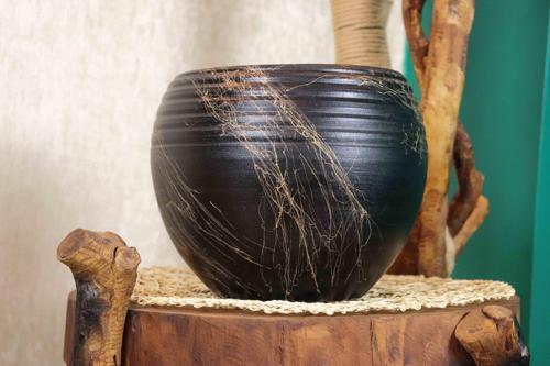 Siyah Üzeri Gold Küp Terracota Toprak Saksı Saksılık Salon Çiçeklik Büyük Boy