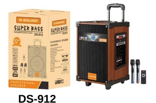 DS-912 3 KANAL TAŞINABİLİR ŞARJLI HOPARLÖR + 2 TELSİZ MİKROFONLU SAZ GİTAR AmfiSİ