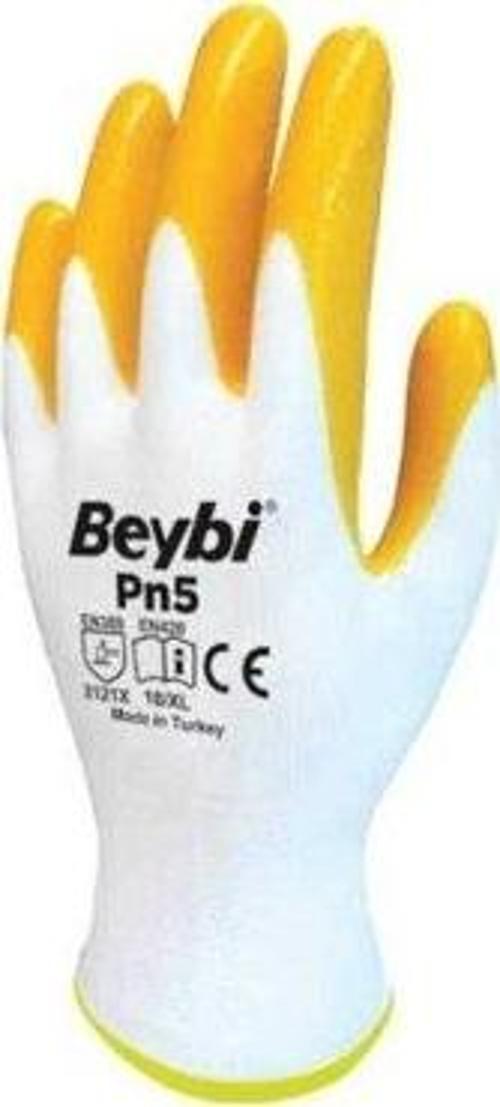 Nitril Pmk Pn5 Beyaz Sarı 10 Beden İş Eldiveni (12 Li Paket)