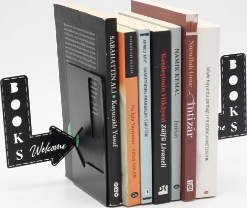 Books Welcome Yazılı Metal Kitap Desteği - Kitap Tutucu - Ev Ve Ofis Dekoratif Aksesuar (2 Lİ SET)