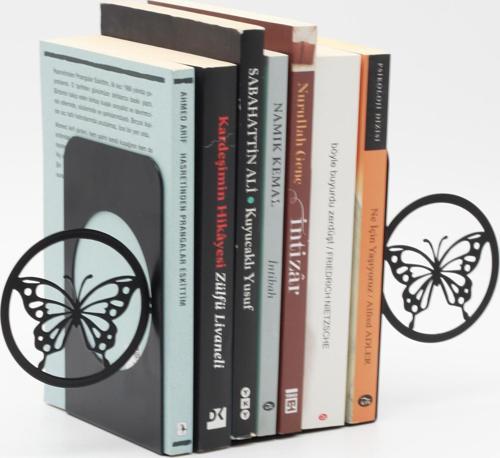 Kelebek Desenli Metal Kitap Desteği - Kitap Tutucu - Ev Ve Ofis Dekoratif Aksesuar (2 Lİ SET)