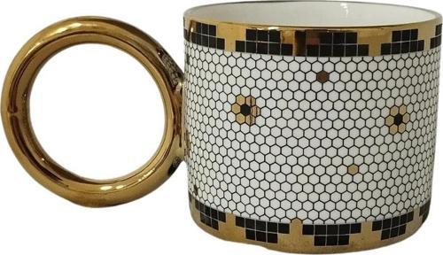 Dayanıklı Desenli Porselen Halka Kulplu Petek Kupa 1 Adet