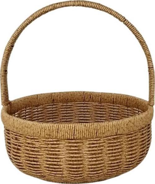 Dekoratif Dayanıklı Rattan Kulplu Yuvarlak Çok Amaçlı Sepet Büyük  Boy 827
