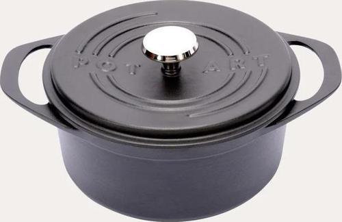 Potart 24 cm Yuvarlak Döküm Tencere Mat Siyah
