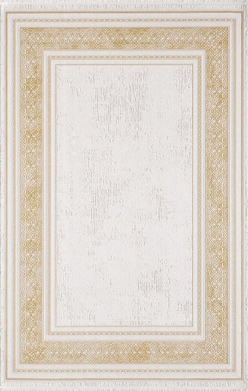 02495C Gold Krem Çerçeveli Çizgili Halı