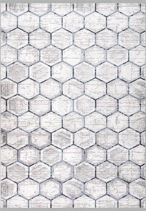 Anisa Mavi Gri Geometrik Desenli Halı