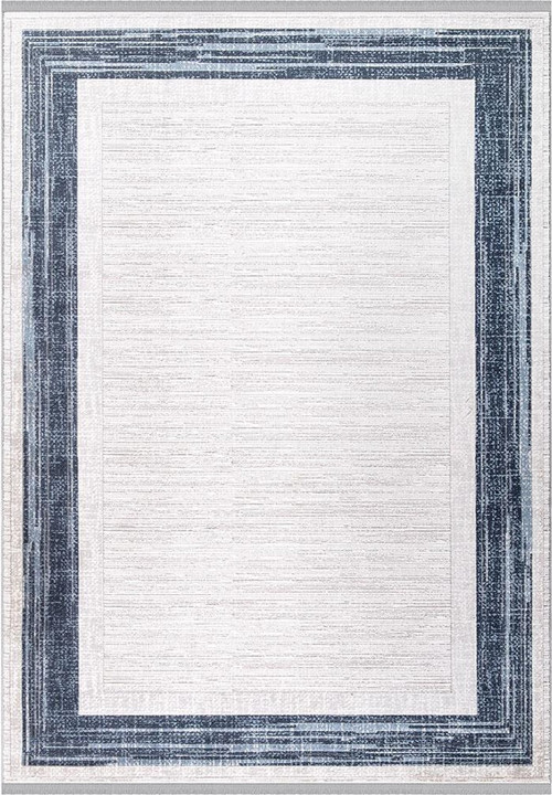 Anisa Mavi Ekru Modern Saçaklı Halı