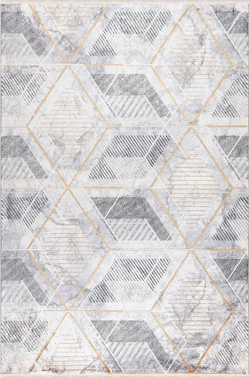 Erva Gri Sarı Geometrik Çizgili Halı