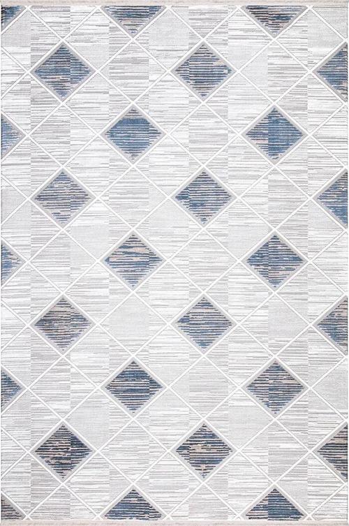 Gordion Mavi Gri Geometrik Desenli Halı