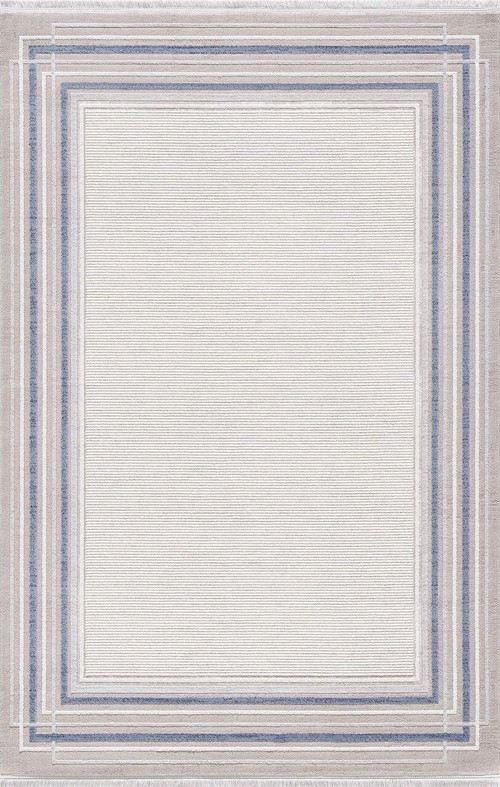 Romantik 02441B Gri Mavi Çerçeve Desen Halı